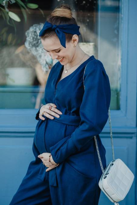 Combinaison "Alba" de grossesse et d'allaitement en tencel (bleu marine)